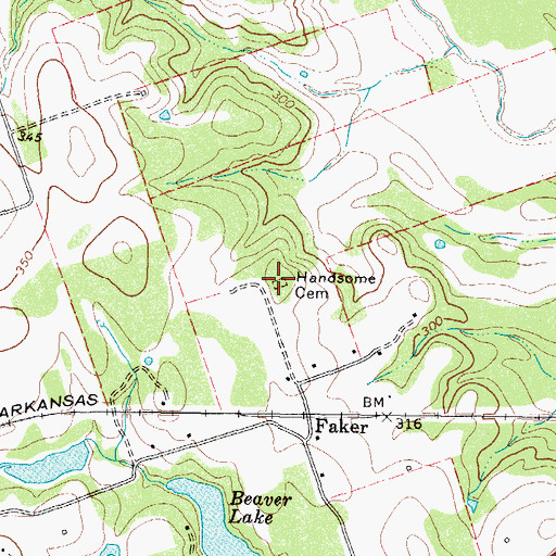 Topographic Map of Handsome Cemetery, TX