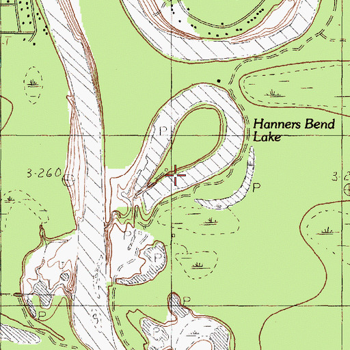 Topographic Map of Hanners Bend Lake, TX