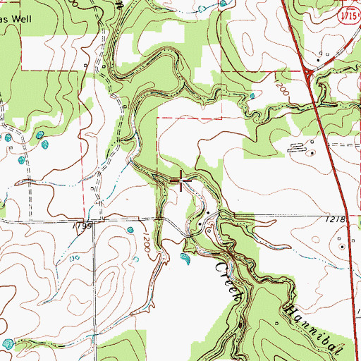 Topographic Map of Hannibal Creek, TX