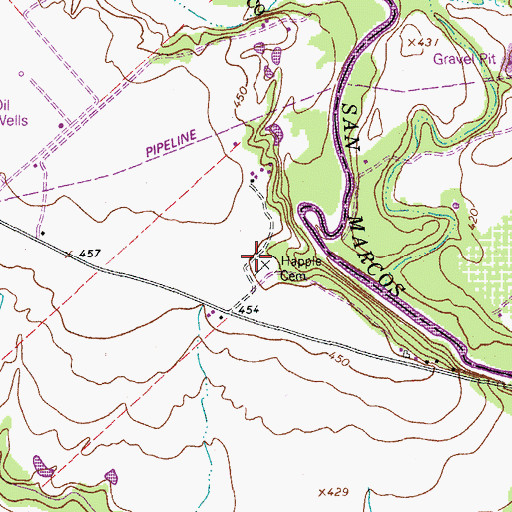 Topographic Map of Happle Cemetery, TX
