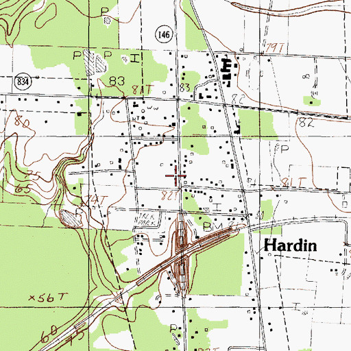 Topographic Map of Hardin, TX
