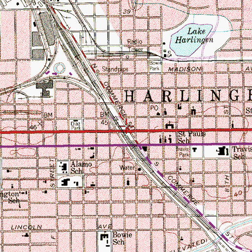 Topographic Map of Harlingen, TX