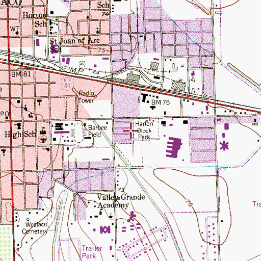 Topographic Map of Harlon Block Park, TX