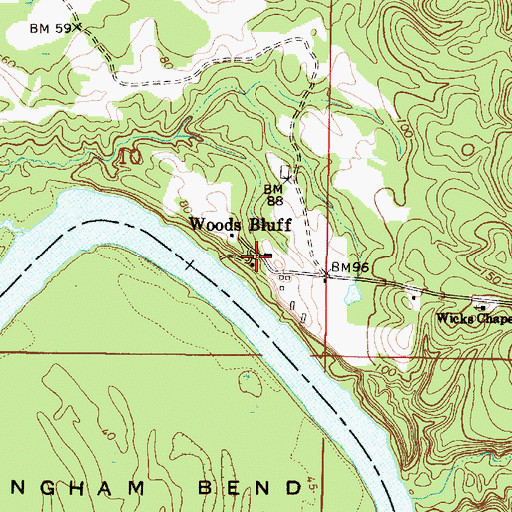 Topographic Map of Woods Bluff Public Use Area, AL