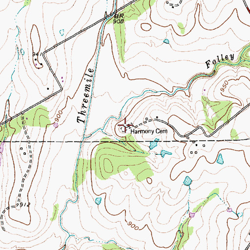 Topographic Map of Harmony Cemetery, TX