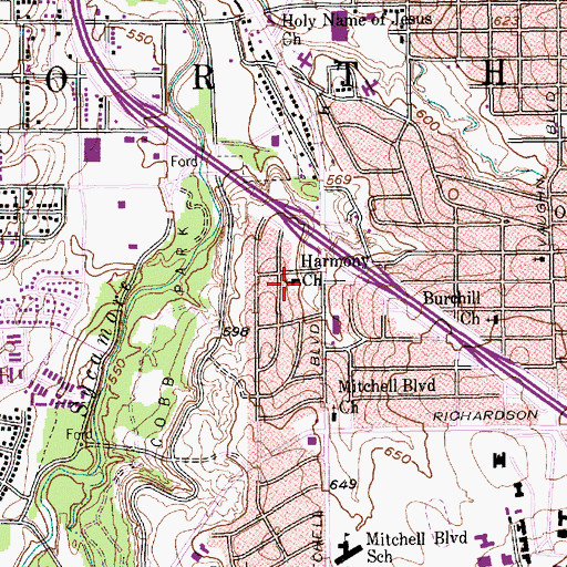 Topographic Map of Harmony Church, TX