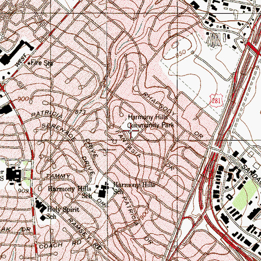 Topographic Map of Harmony Hills Community Park, TX