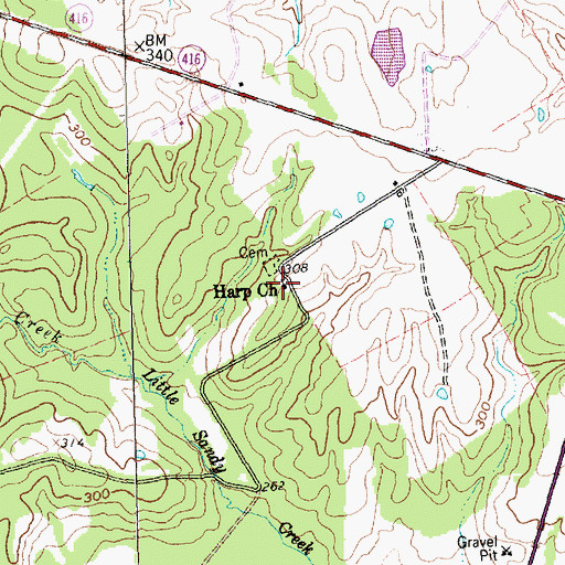 Topographic Map of Harp Church, TX