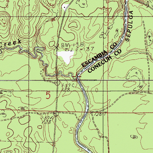 Topographic Map of Amos Mill Creek, AL