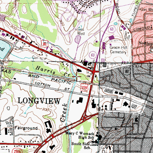 Topographic Map of Harris Creek, TX