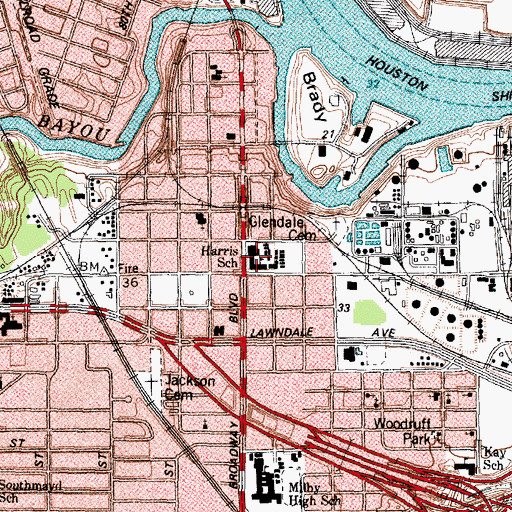 Topographic Map of Harris School, TX
