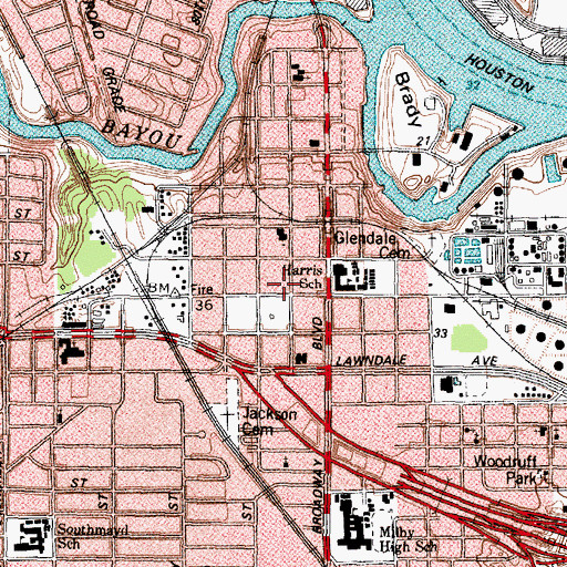 Topographic Map of Harrisburg, TX
