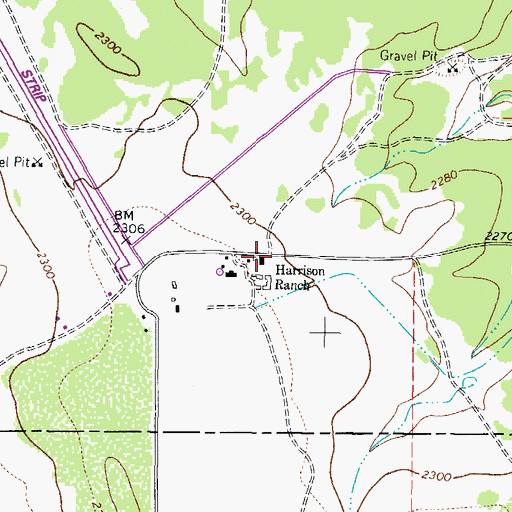 Topographic Map of Harrison Ranch, TX