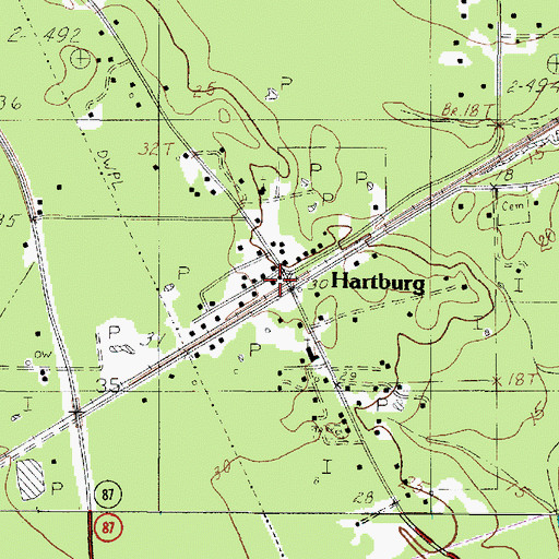 Topographic Map of Hartburg, TX