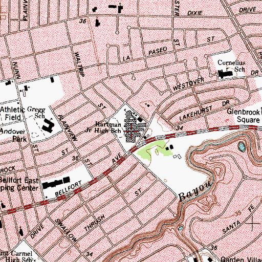Topographic Map of Hartman Junior High School, TX