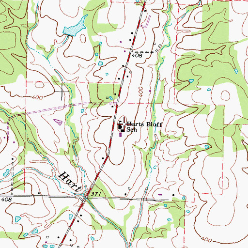 Topographic Map of Harts Bluff School, TX
