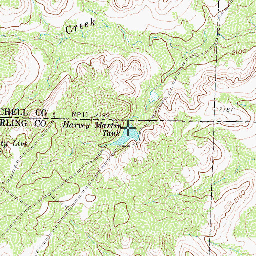 Topographic Map of Harvey Martin Tank, TX