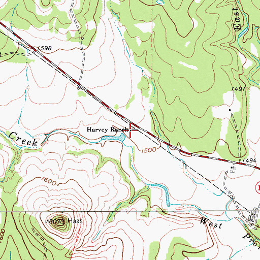 Topographic Map of Harvey Ranch, TX
