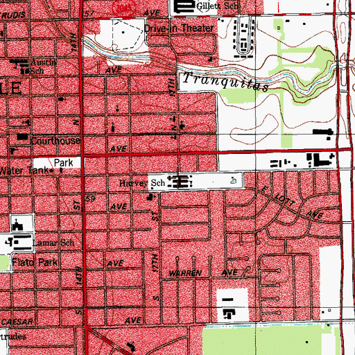 Topographic Map of Harvey School, TX