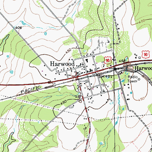 Topographic Map of Harwood, TX