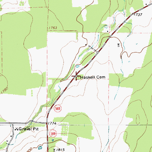 Topographic Map of Haskell Cemetery, TX