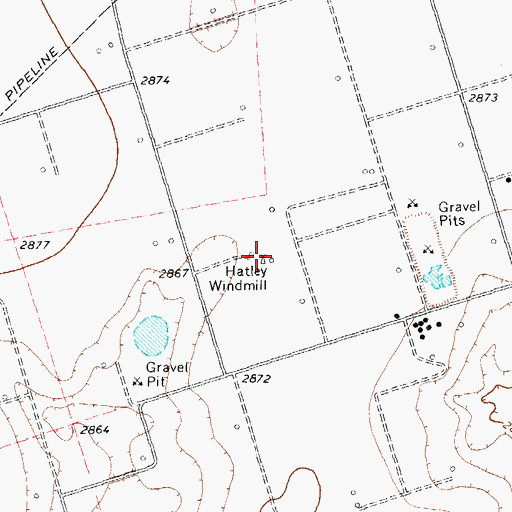Topographic Map of Hatley Windmill, TX