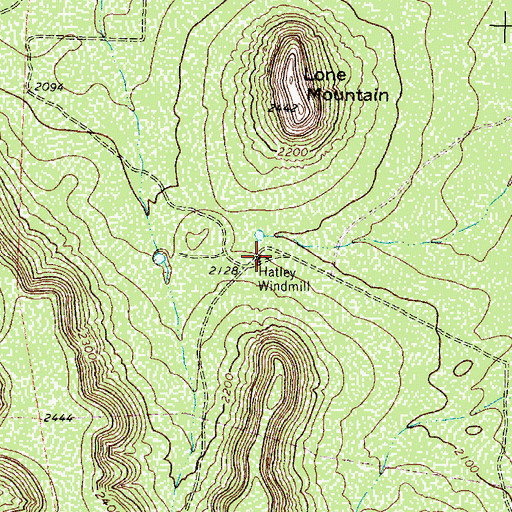 Topographic Map of Hatley Windmill, TX