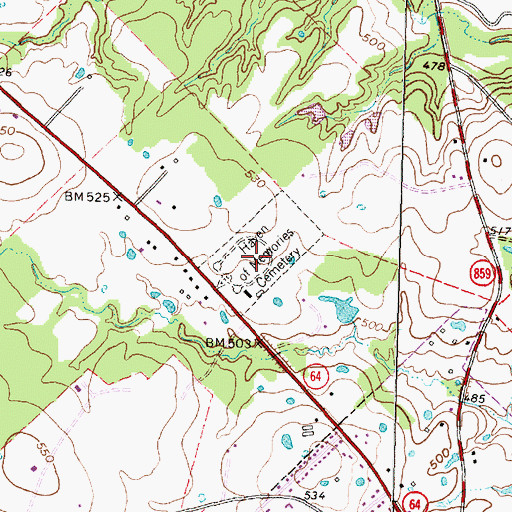 Topographic Map of Haven of Memories Cemetery, TX