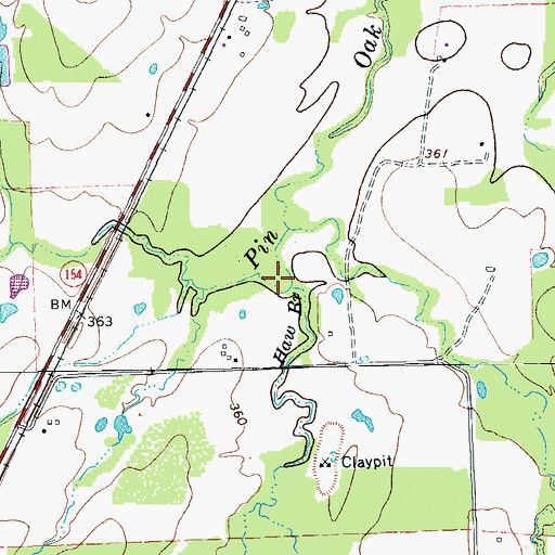 Topographic Map of Haw Branch, TX