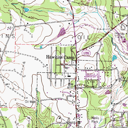 Topographic Map of Hawkins Camp, TX