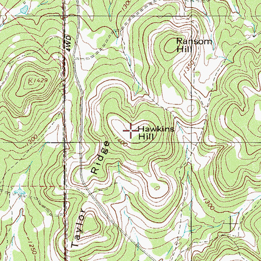 Topographic Map of Hawkins Hill, TX