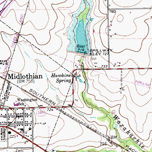 Topographic Map of Hawkins Spring, TX