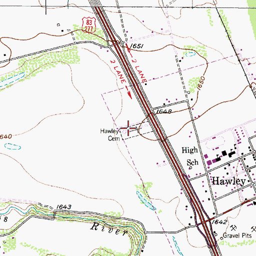 Topographic Map of Hawley Cemetery, TX