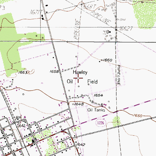 Topographic Map of Hawley Oil Field, TX