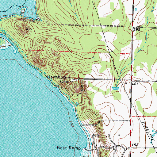 Topographic Map of Hawthorne Cemetery, TX