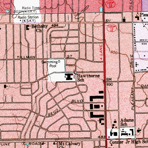 Topographic Map of Hawthorne School, TX