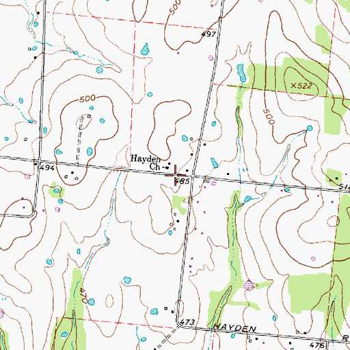 Topographic Map of Hayden Church, TX