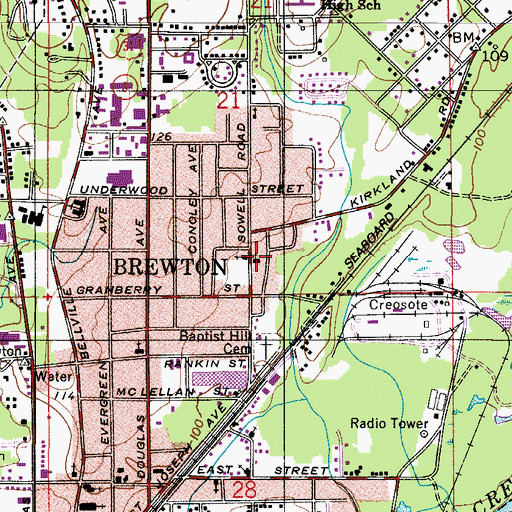 Topographic Map of Baptist Hill Baptist Church, AL