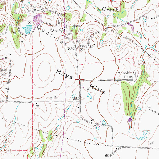 Topographic Map of Hays Hills, TX