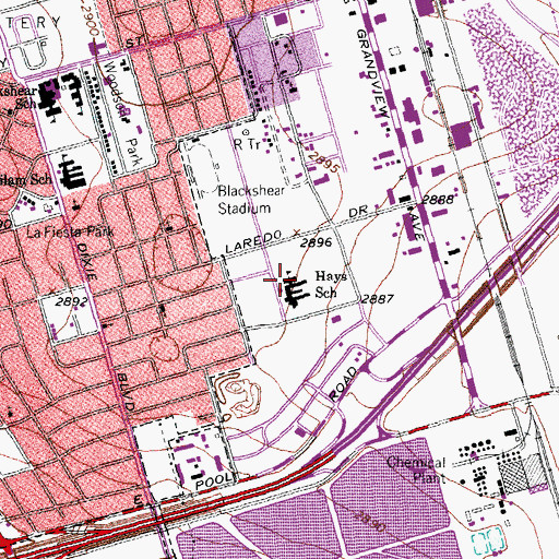 Topographic Map of Hays School, TX