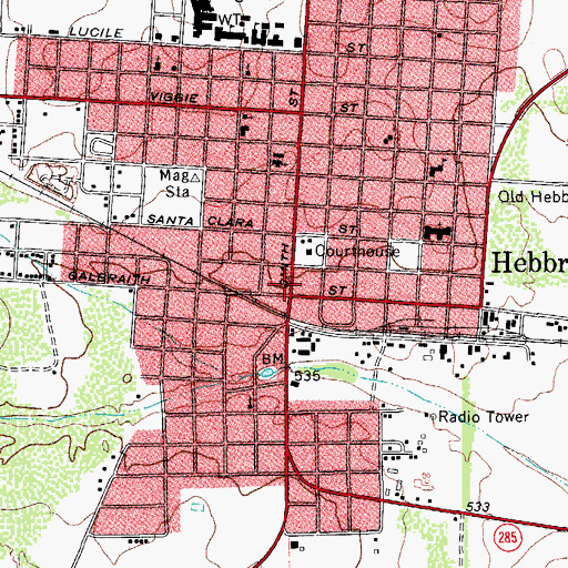 Topographic Map of Hebbronville, TX