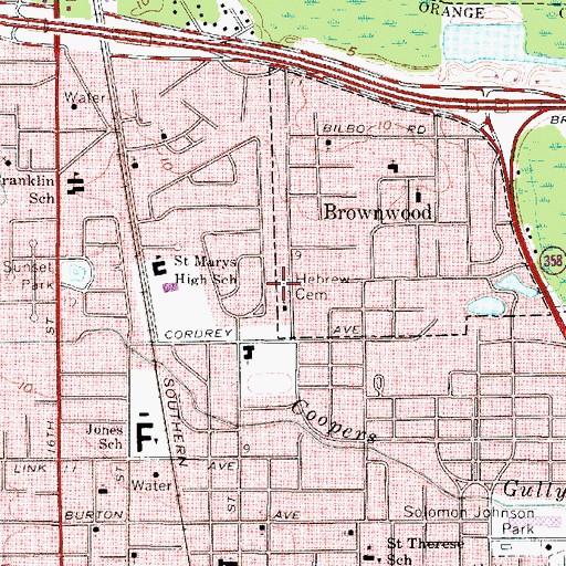 Topographic Map of Hebrew Cemetery, TX