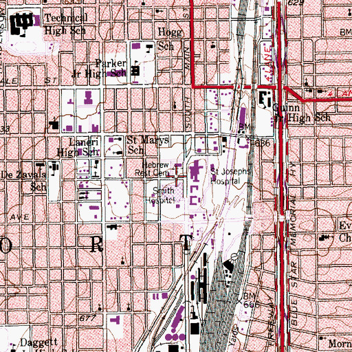 Topographic Map of Hebrew Rest Cemetery, TX