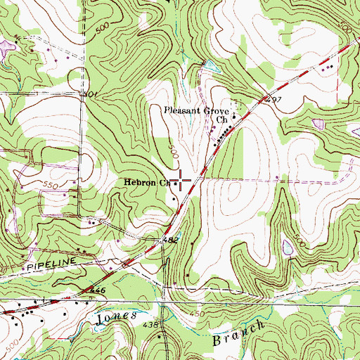 Topographic Map of Hebron Church, TX