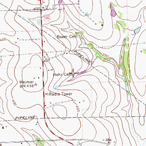 Topographic Map of Hehr Cemetery, TX