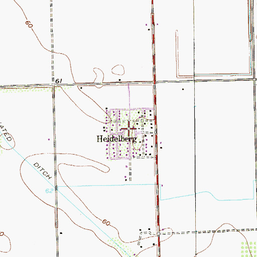 Topographic Map of Heidelberg, TX