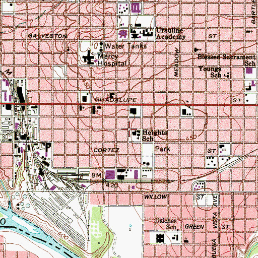 Topographic Map of Heights School, TX