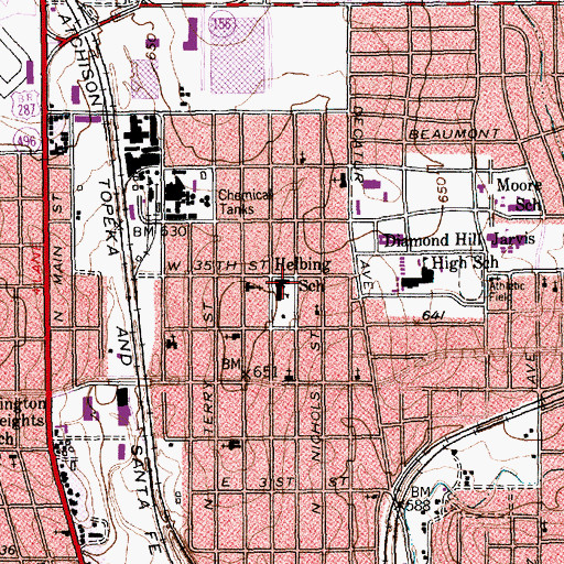 Topographic Map of Helbing School, TX