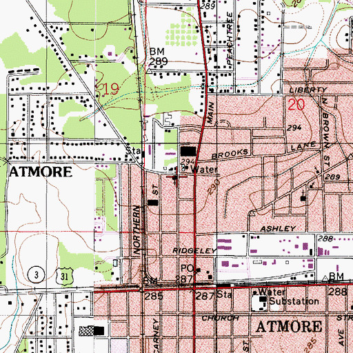 Topographic Map of Brooke Memorial Baptist Church, AL