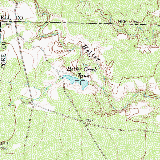 Topographic Map of Helfer Creek Tank, TX